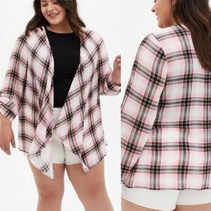 NWT Torrid size 2X pink plaid gauze kimono